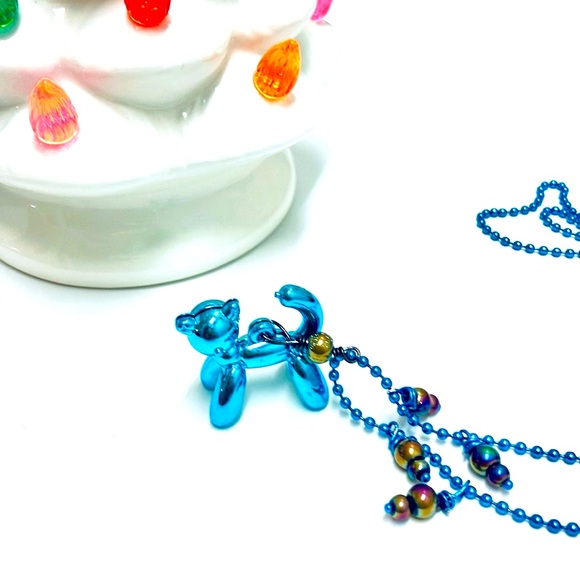 Aqua Blue Toyland Balloon Kitty Cat Necklace - Picture 3 of 7